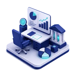 آیکون سه‌بعدی میز مالی شرکتی و داشبورد برای دوره CFO Mastery